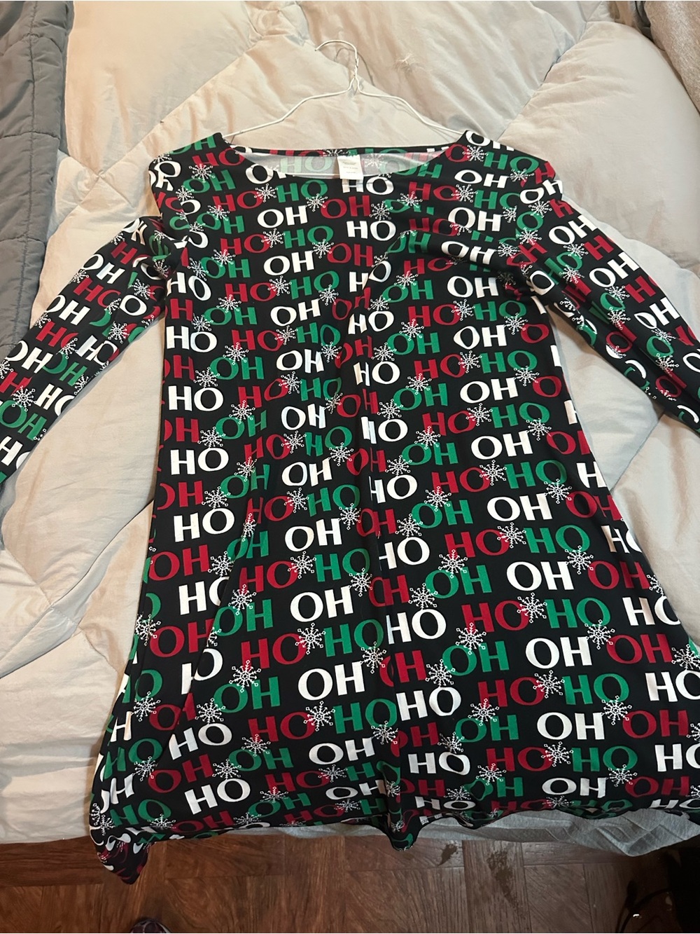 Holiday 'HO HO' Black Women’s Dress with Red & Green Print